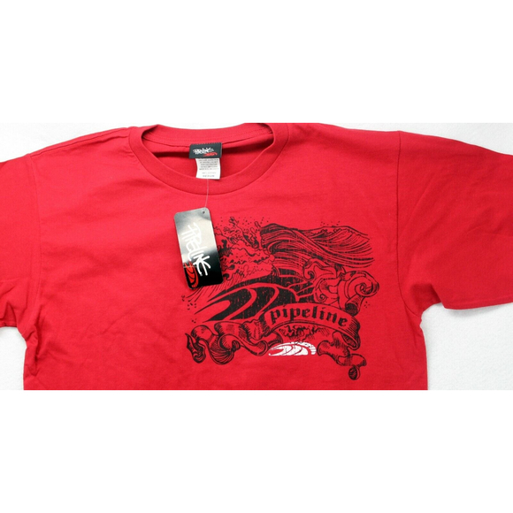 PIPELINE Red Surf Wave Shirt Retro Graphics North Shore Surfing Tee T Cotton - Picture 2 of 7